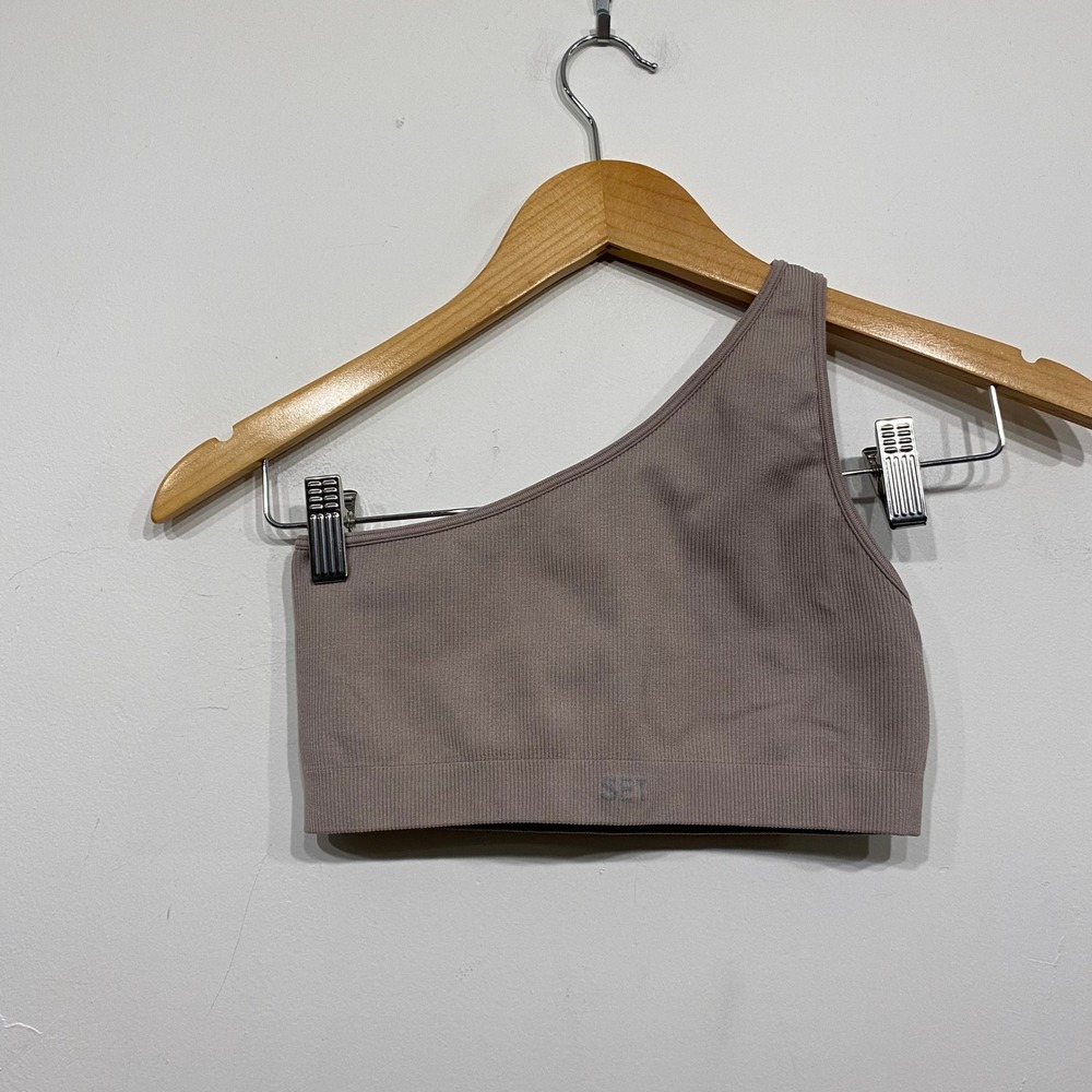 Set Active‎ SCULPTFLEX One Shoulder Sports Bra Mauve Taupe Ribbed S/M